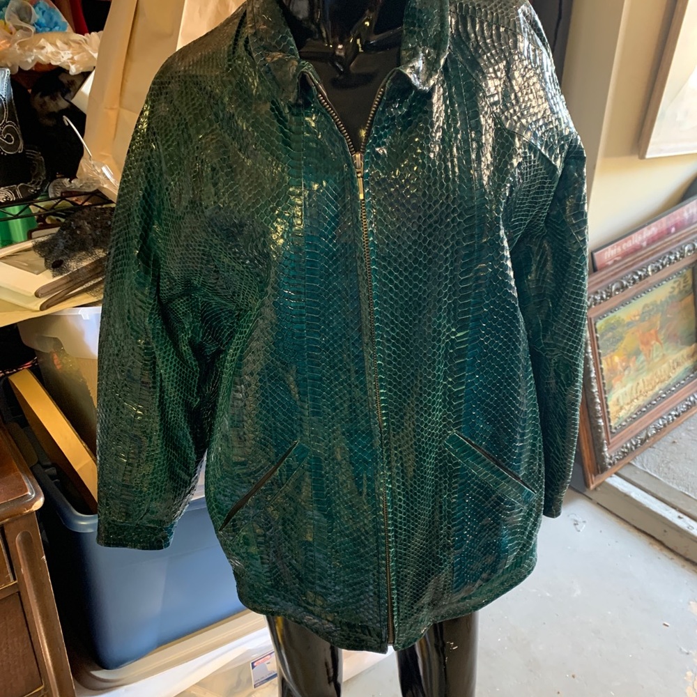 RARE Vintage Turquoise real python skin jacket. Embroidered silk inside. Small.